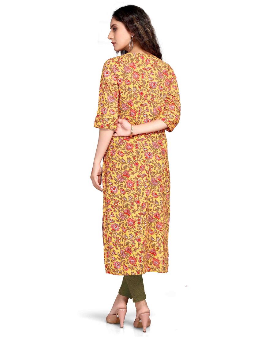 women three quarter sleeve straight kurta - 21557685 - Standard Image - 2