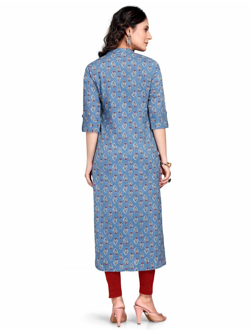 women three quarter sleeve straight kurta - 21557688 - Standard Image - 2