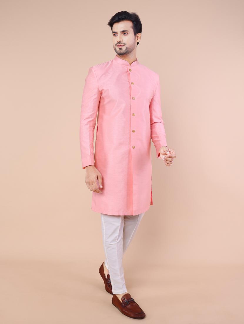 men mandarin neck solid sherwani set - 21558012 - Standard Image - 2