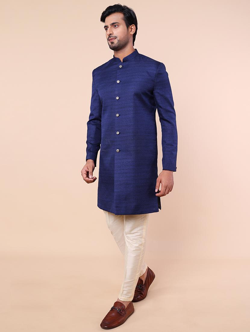 men mandarin neck solid sherwani set - 21558026 - Standard Image - 2
