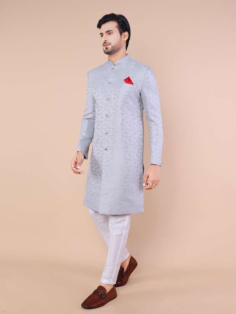 men mandarin neck self design sherwani set - 21558037 - Standard Image - 2
