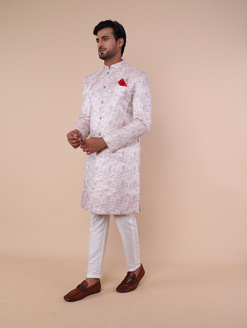 men mandarin neck self design sherwani set - 21558039 - Standard Image - 2
