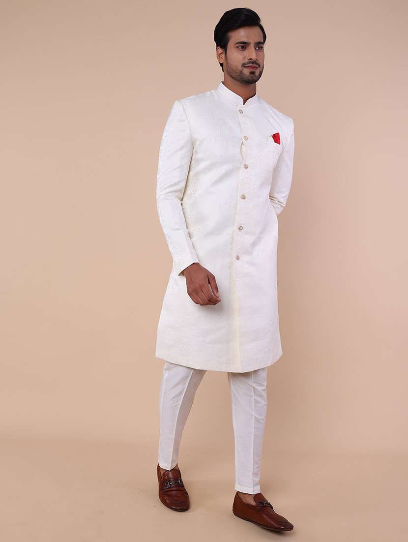 men mandarin neck self design sherwani set - 21558043 - Standard Image - 2