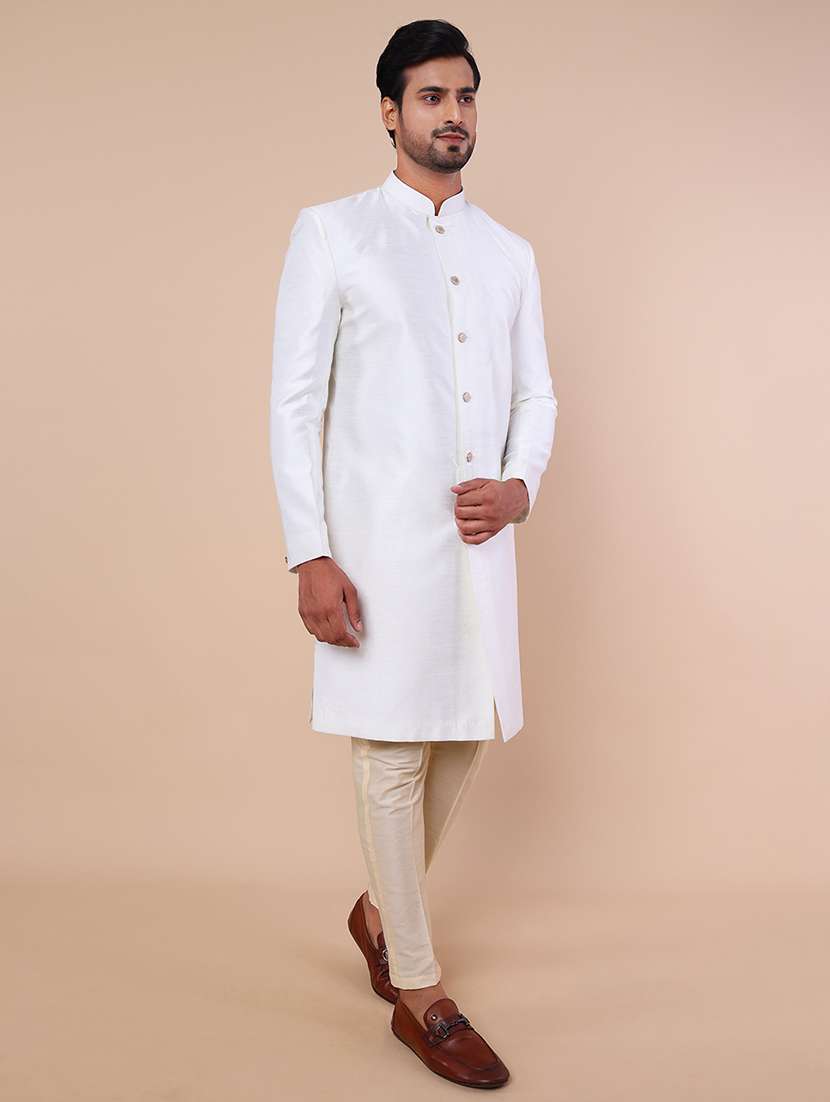 men mandarin neck solid sherwani set - 21558045 - Standard Image - 2