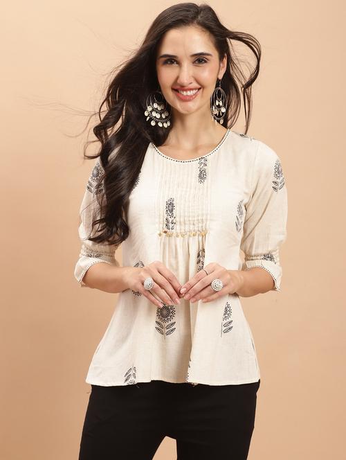 women off white printed a-line top - 21558085 - Standard Image - 0