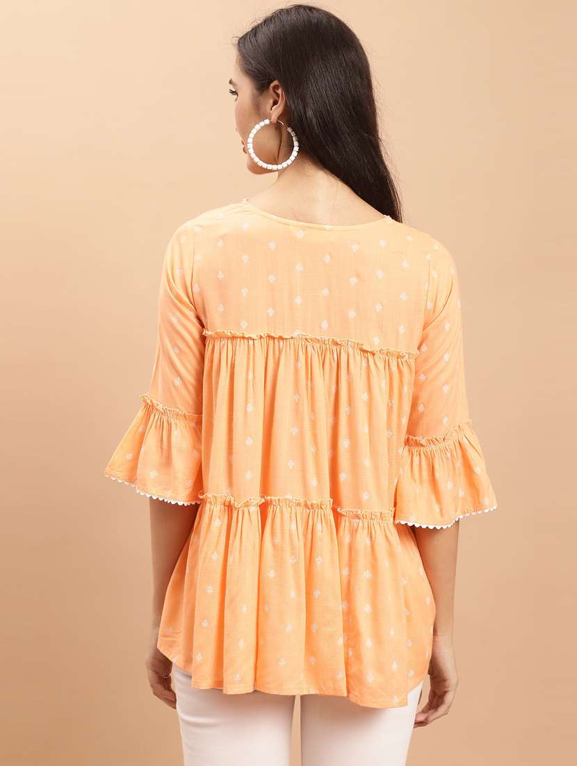 women orange printed tiered top - 21558086 -  Standard Image - 2