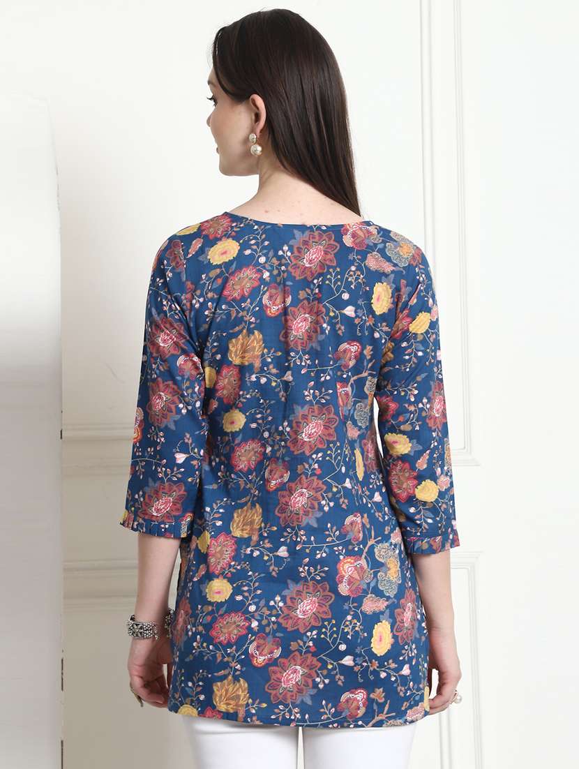 women floral three quarter sleeve kurti - 21558108 -  Standard Image - 2