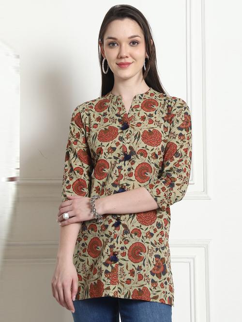 women floral three quarter sleeve kurti - 21558114 - Standard Image - 0