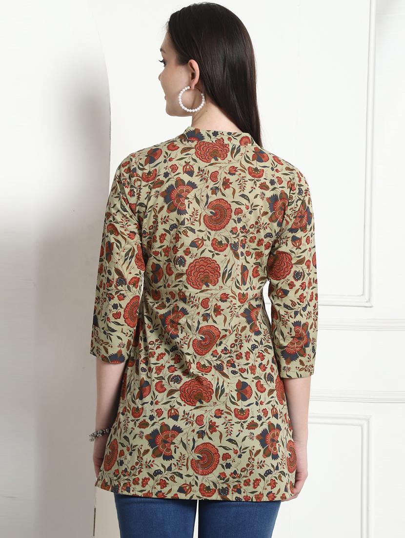 women floral three quarter sleeve kurti - 21558114 - Standard Image - 2