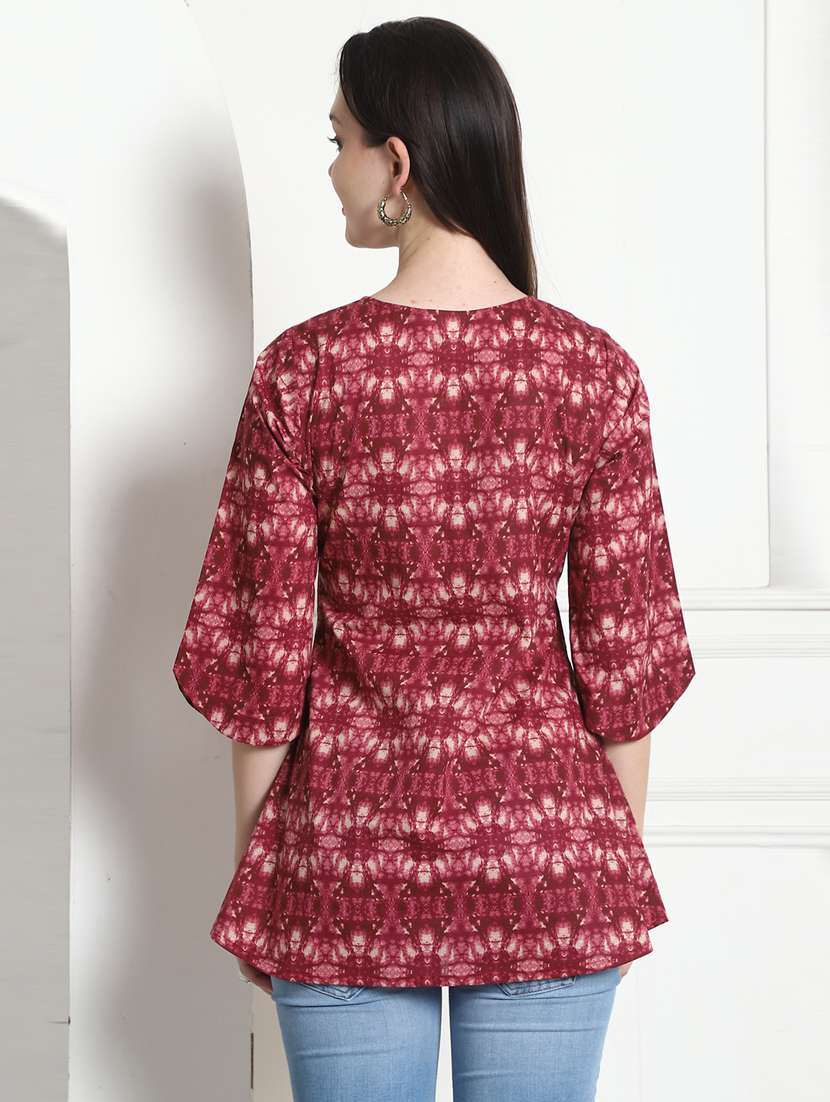 women printed tie-up neck a-line kurti - 21558116 -  Standard Image - 2