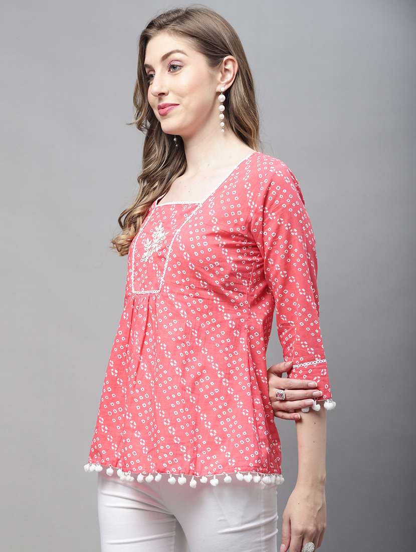 women bandhani square neck a-line top