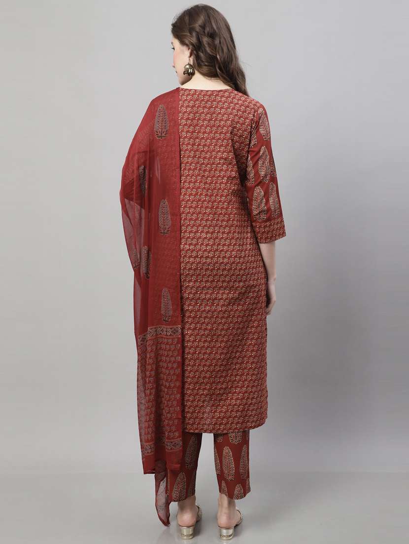 women three quarter sleeve kurta pant with dupatta set - 21558129 -  Standard Image - 2