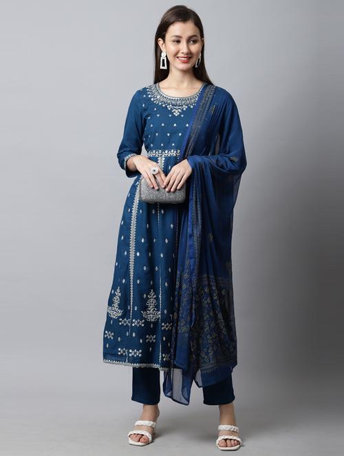 women sequin work kurta pant set with dupatta - 21558134 - Standard Image - 0