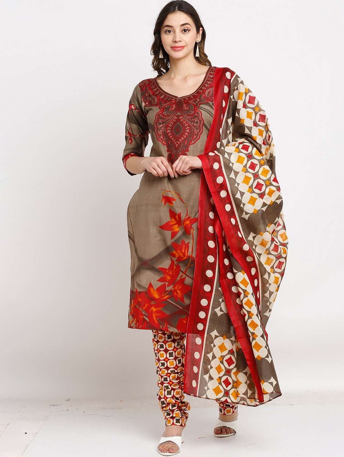 women three quarter sleeve printed suit set