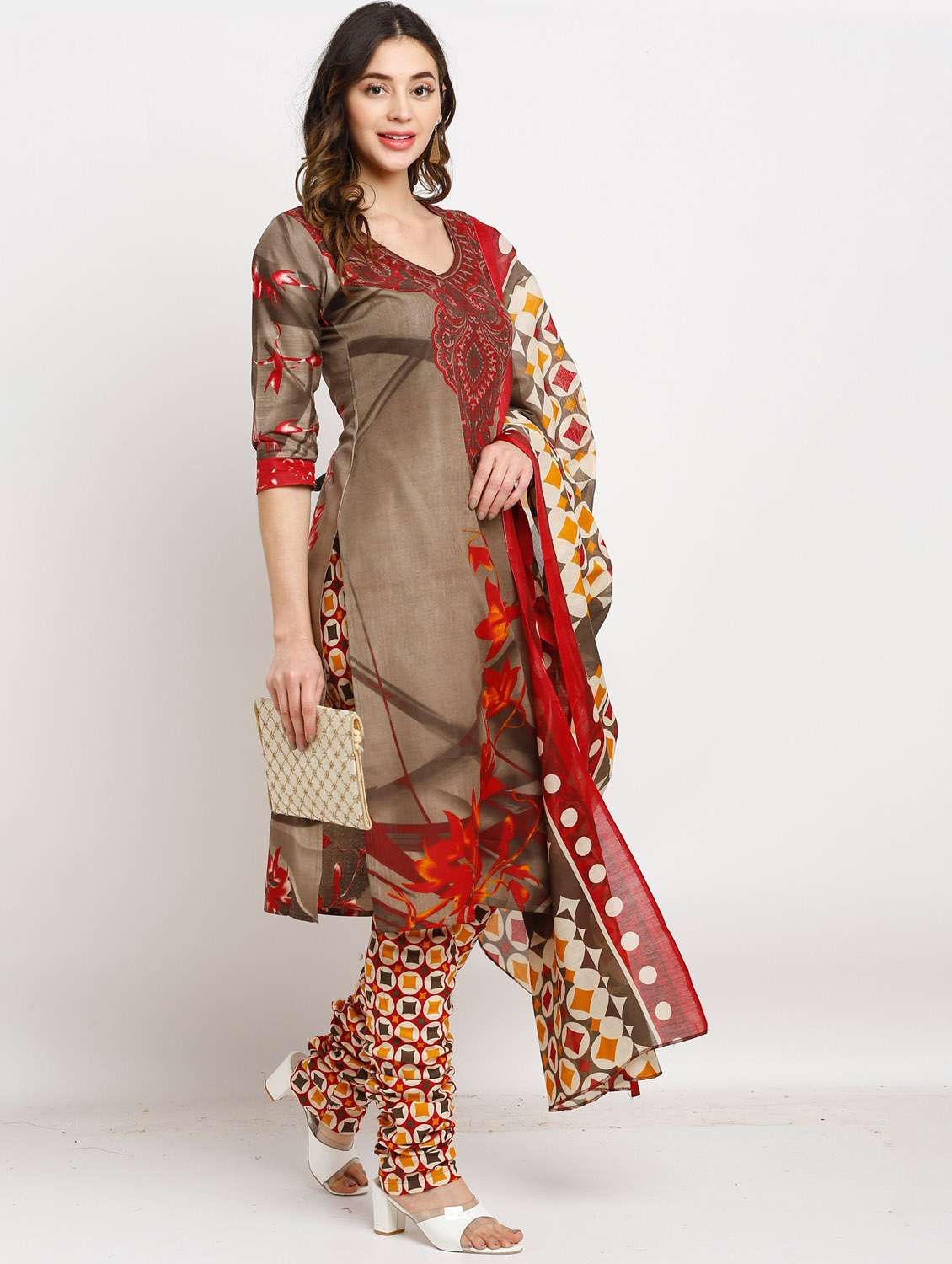 women three quarter sleeve printed suit set - 21558262 -  Standard Image - 2