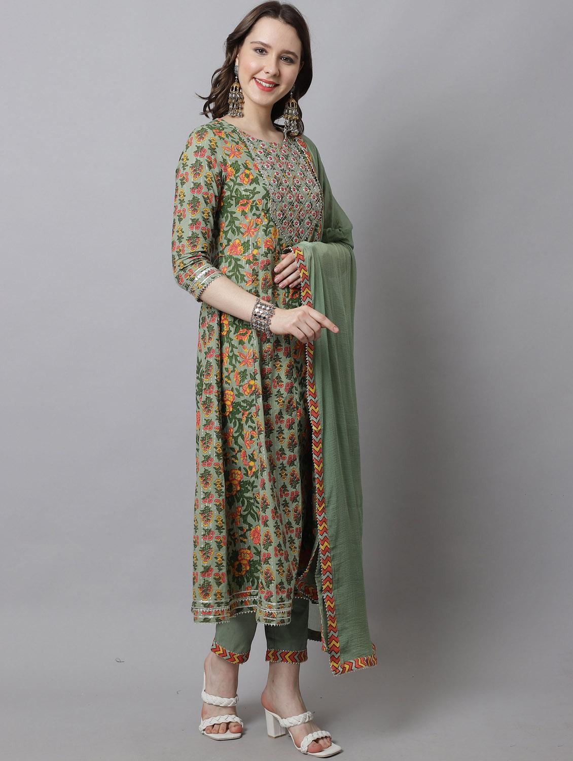 women floral round neck kurta pant set with dupatta - 21558265 - Standard Image - 2