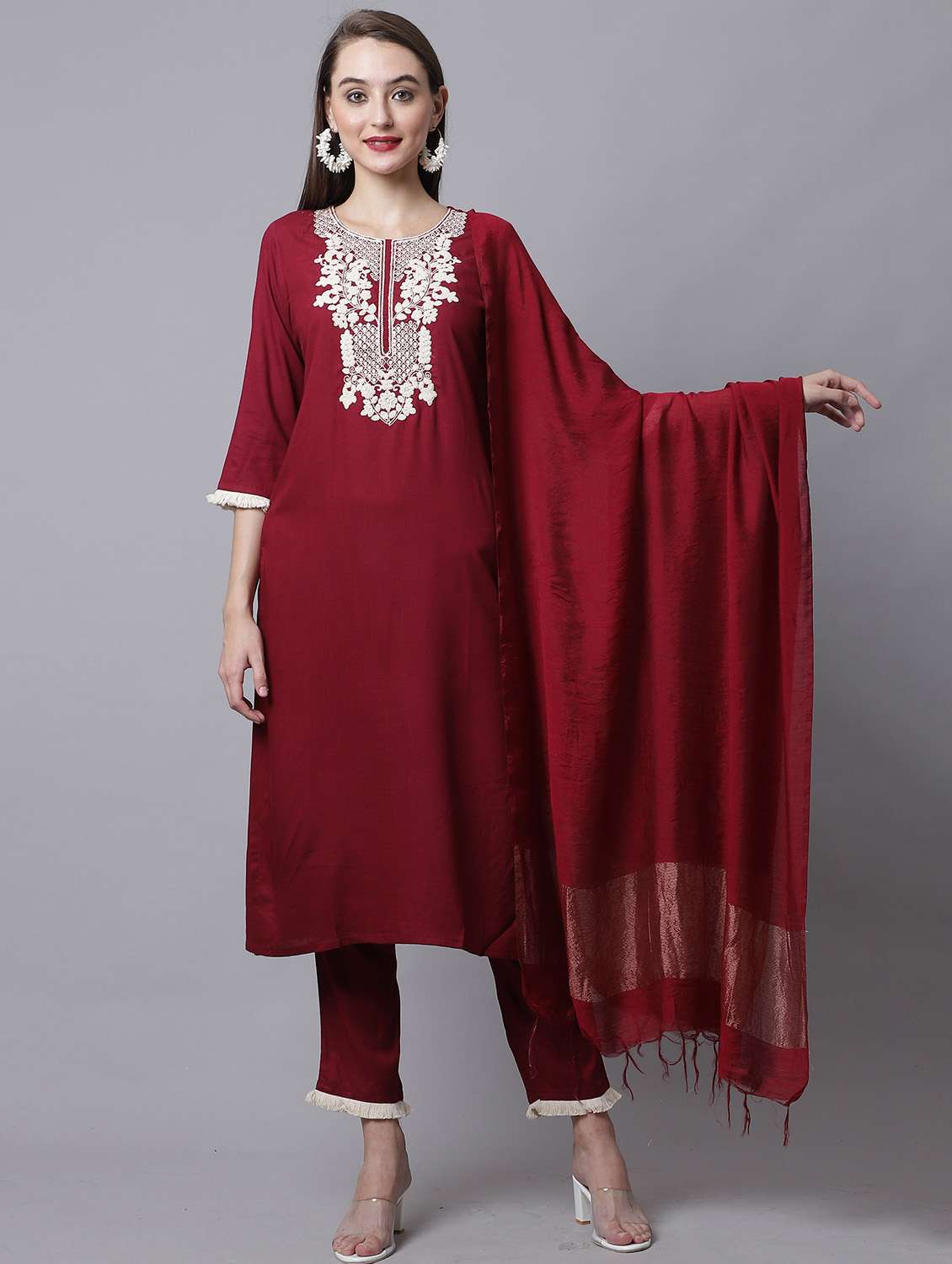 women embroidered kurta pant set with dupatta