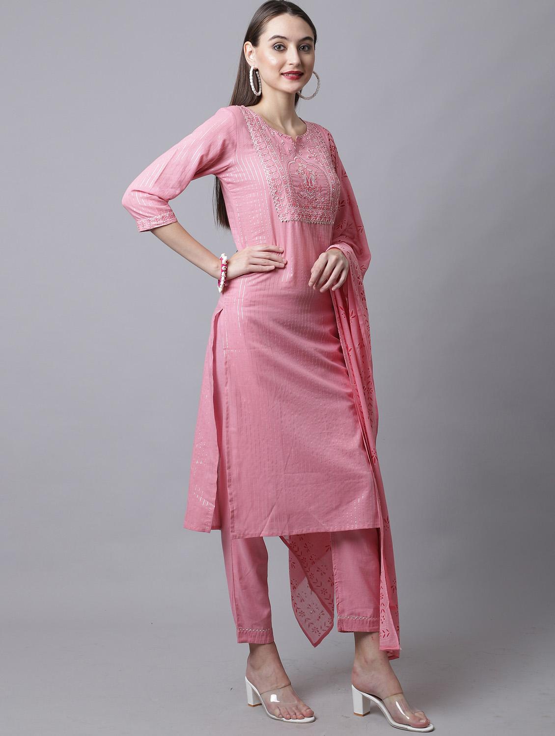 women three quarter sleeve kurta pant with dupatta set - 21558271 - Standard Image - 2