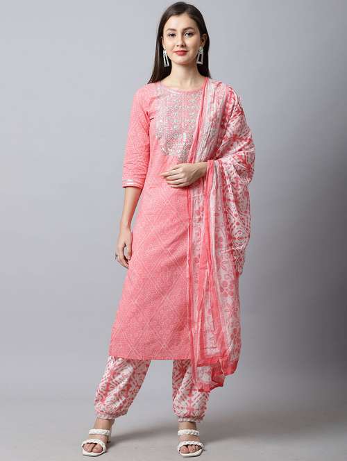 women bandhani printed kurta salwar set with dupatta - 21558277 -  Standard Image - 0