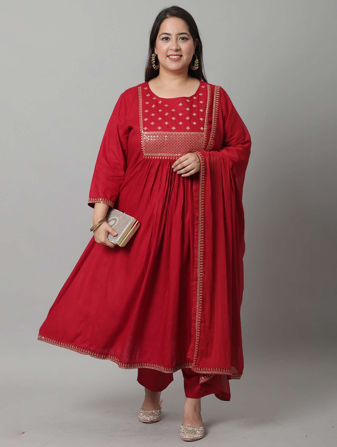 women plus size sequin work kurta pant set with dupatta