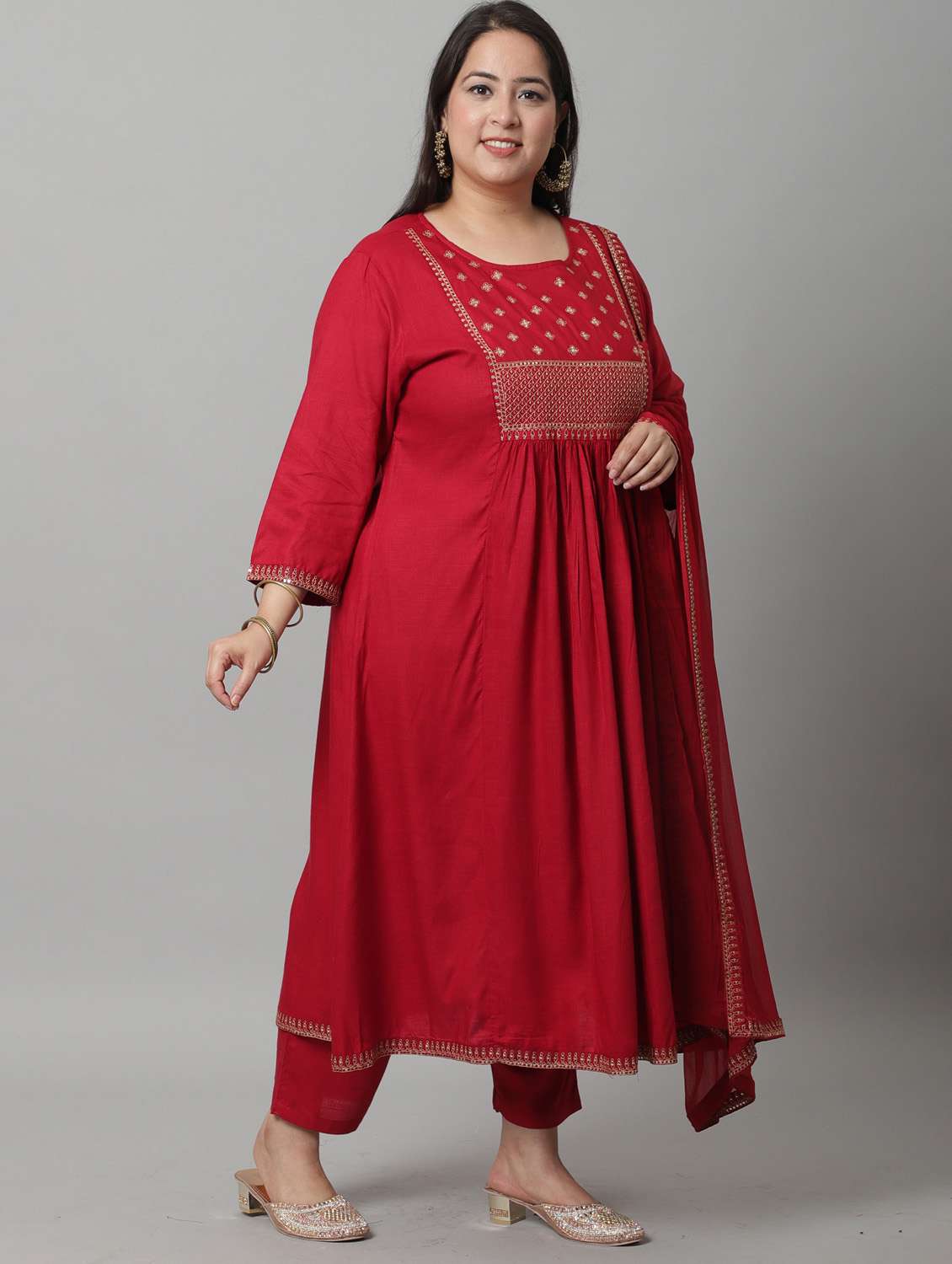 women plus size sequin work kurta pant set with dupatta - 21558328 - Standard Image - 2