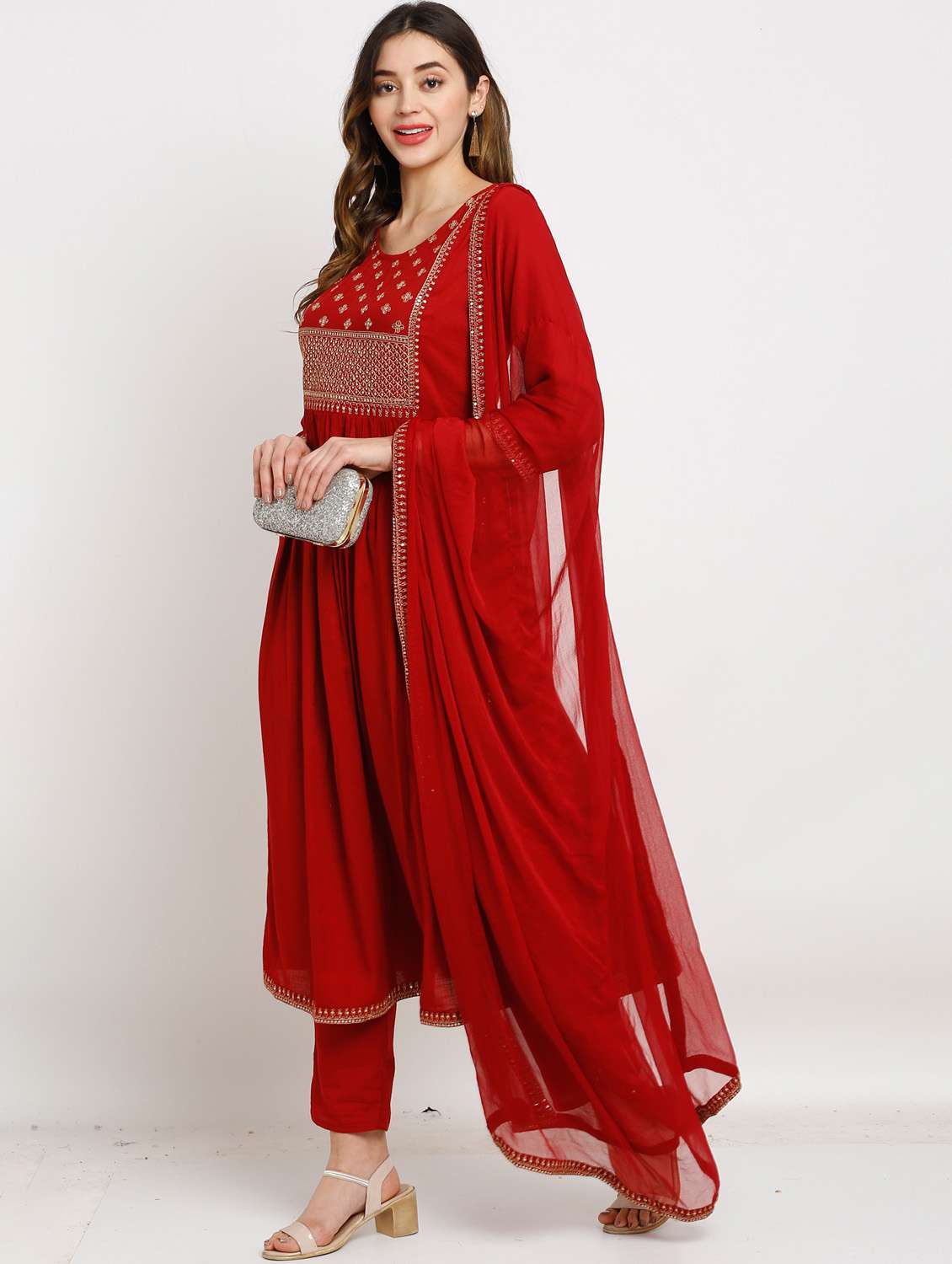 Women Sequin Work Kurta Pant Set With Dupatta