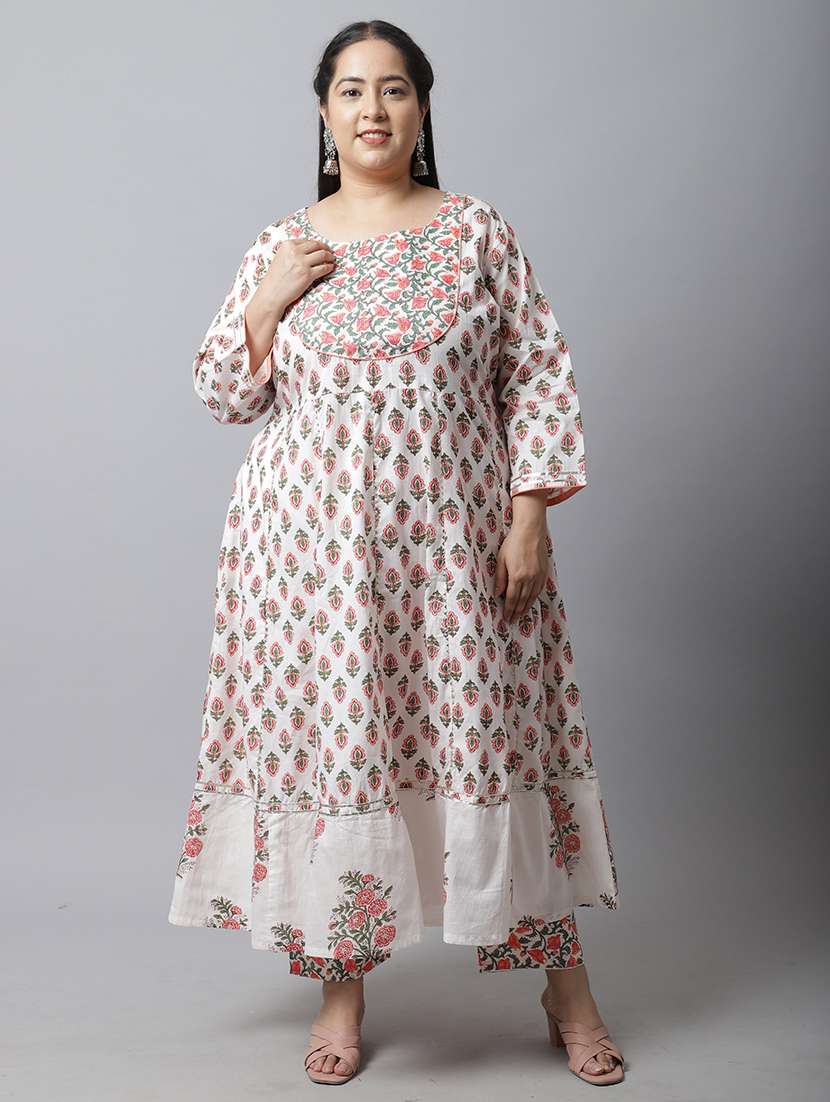 women printed three quarter sleeves suit set - 21558352 -  Standard Image - 2