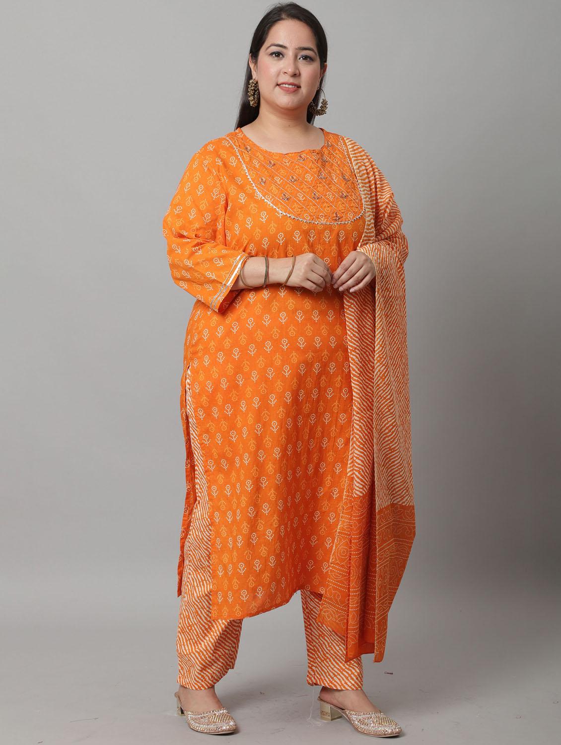 women plus size printed kurta pant set with dupatta - 21558357 - Standard Image - 2