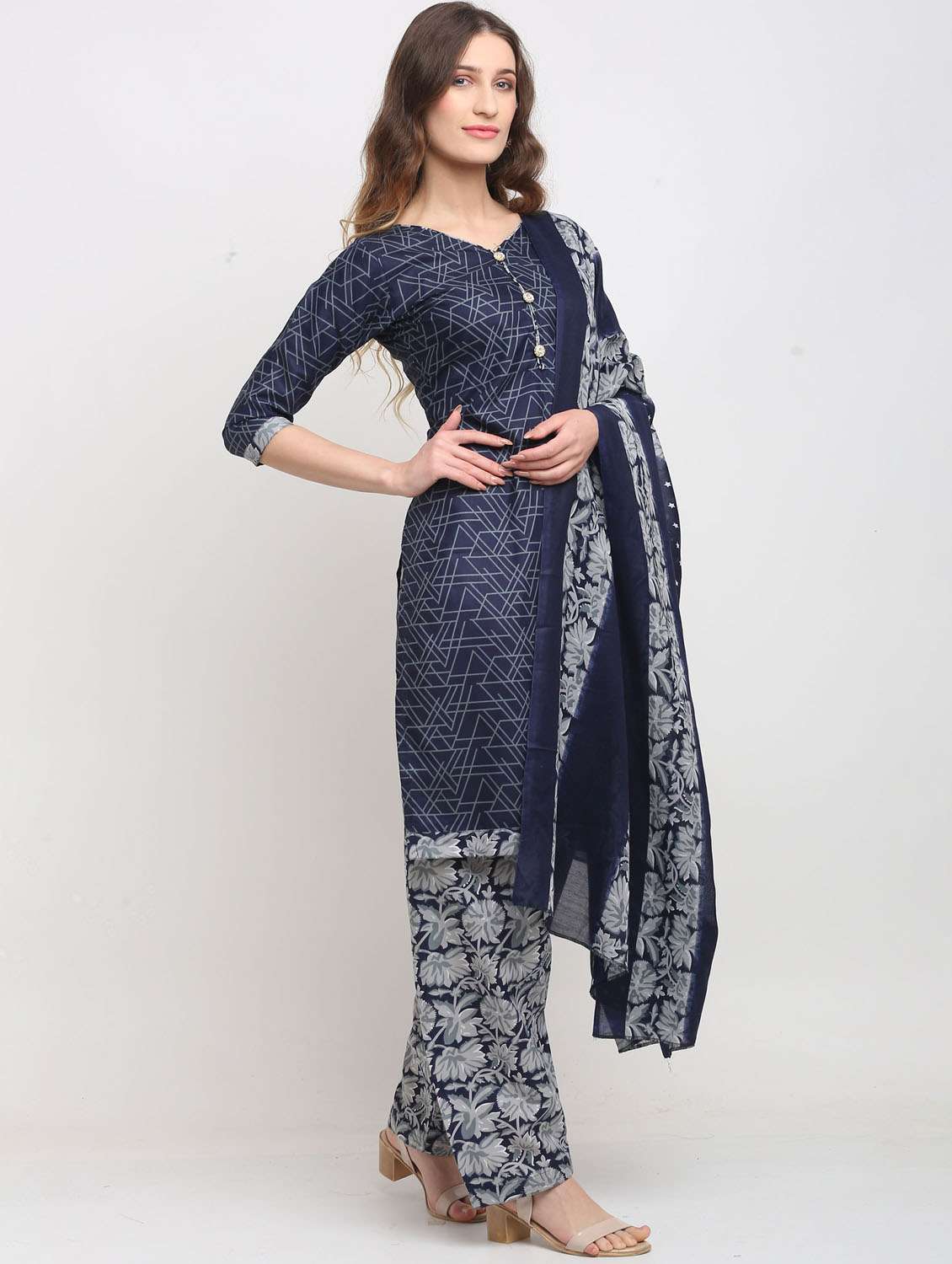 women three quarter sleeve kurta salwar with dupatta set - 21558391 -  Standard Image - 2