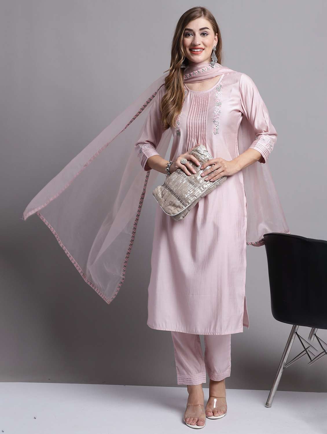 women embroidered kurta pant set with dupatta