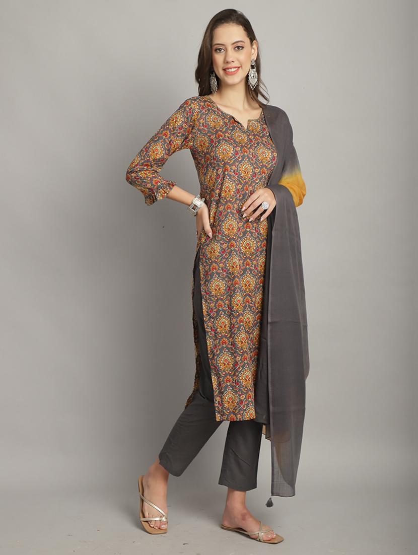 women grey printed kurta pant set with dupatta - 21558470 - Standard Image - 2