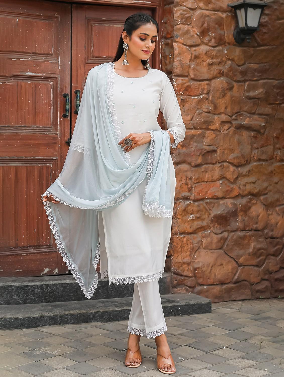 women three quarter sleeve kurta pant with dupatta set - 21558484 -  Zoom Image - 0