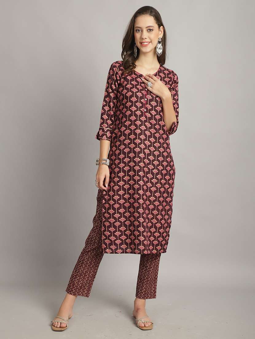 women three quarter sleeve kurta pant with dupatta set - 21558497 -  Standard Image - 2