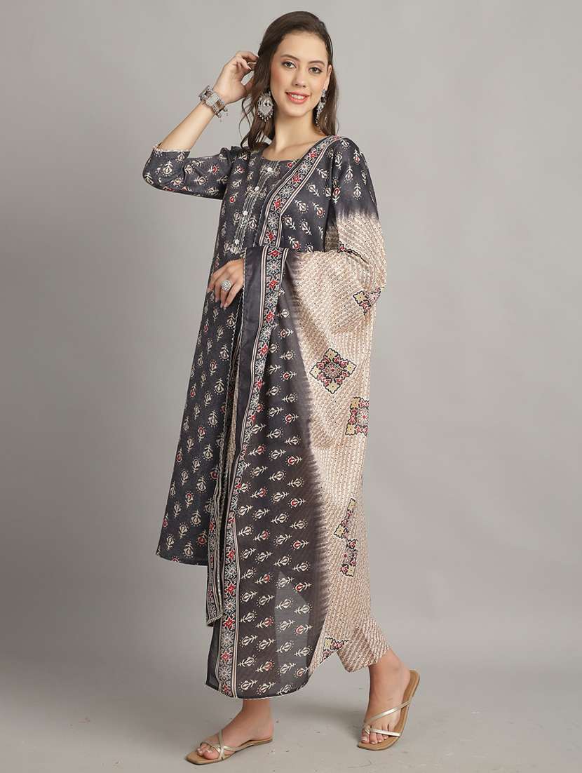 women grey printed kurta pant set with dupatta - 21558500 -  Standard Image - 2