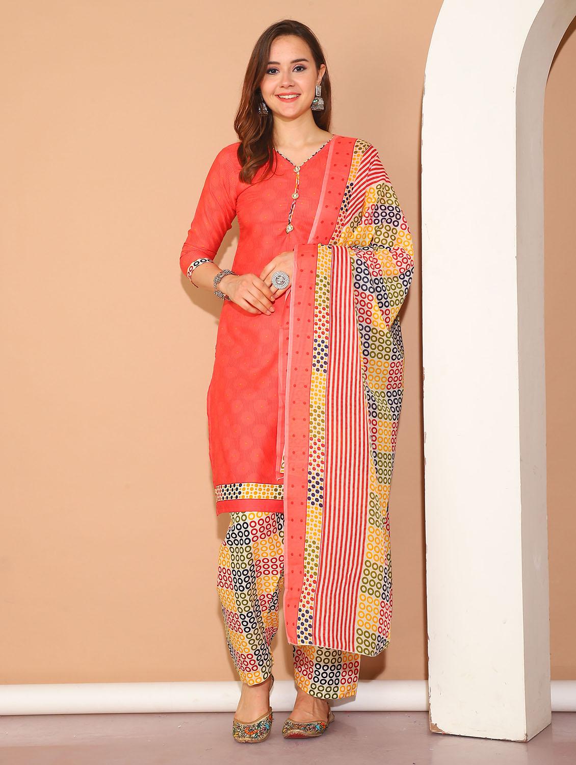 women three quarter sleeve kurta salwar with dupatta set