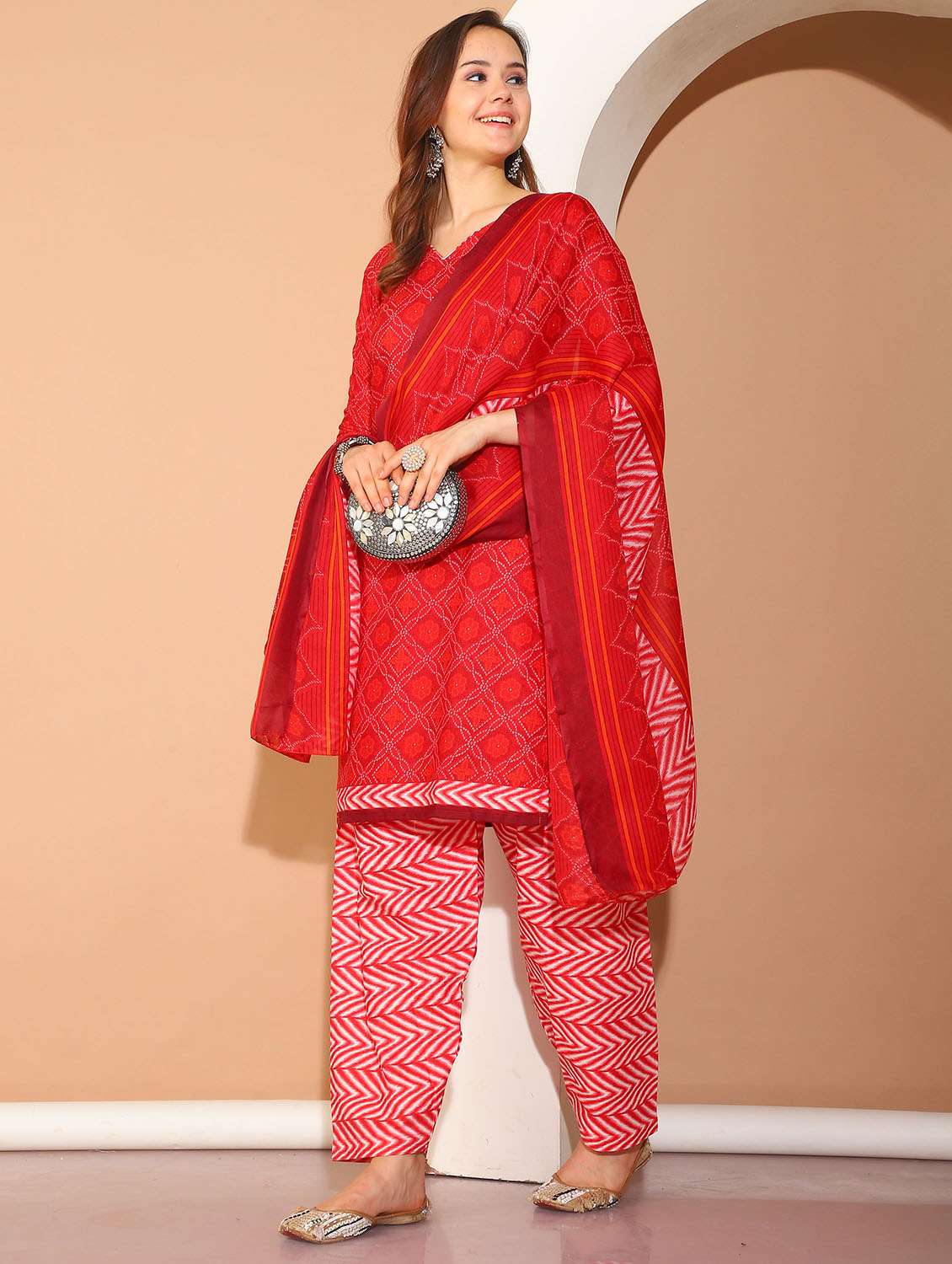 women bandhani kurta salwar set with dupatta
