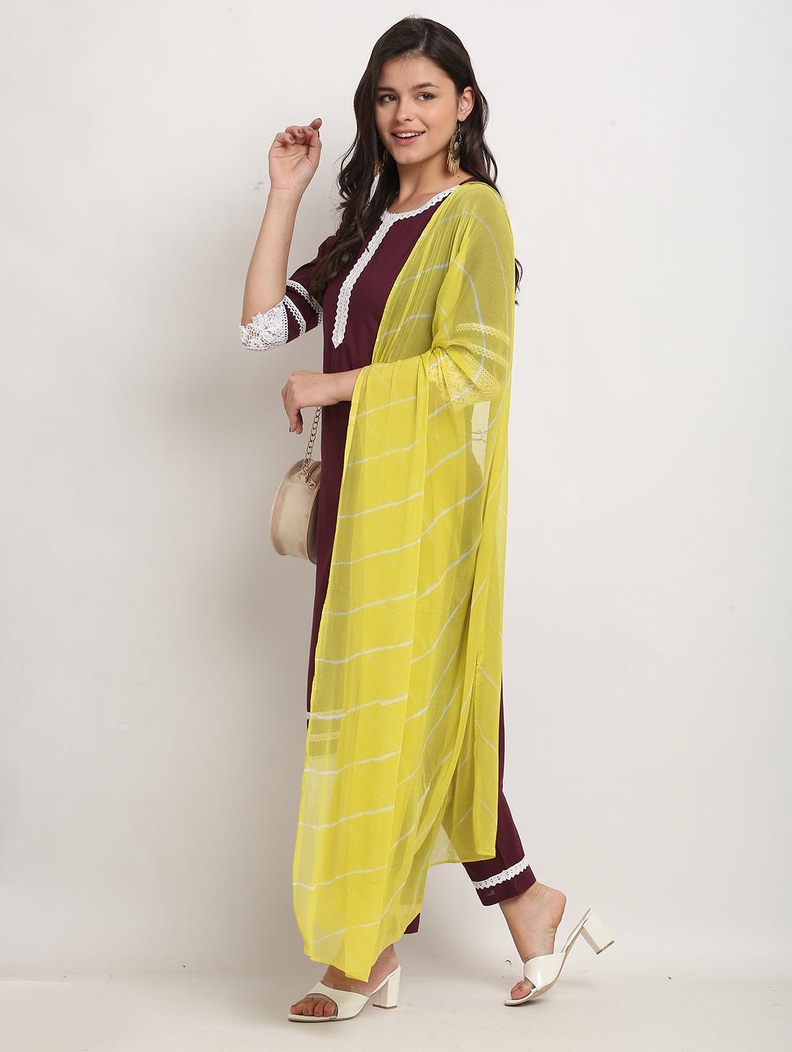 women three quarter sleeve kurta pant with dupatta set - 21558562 - Standard Image - 2