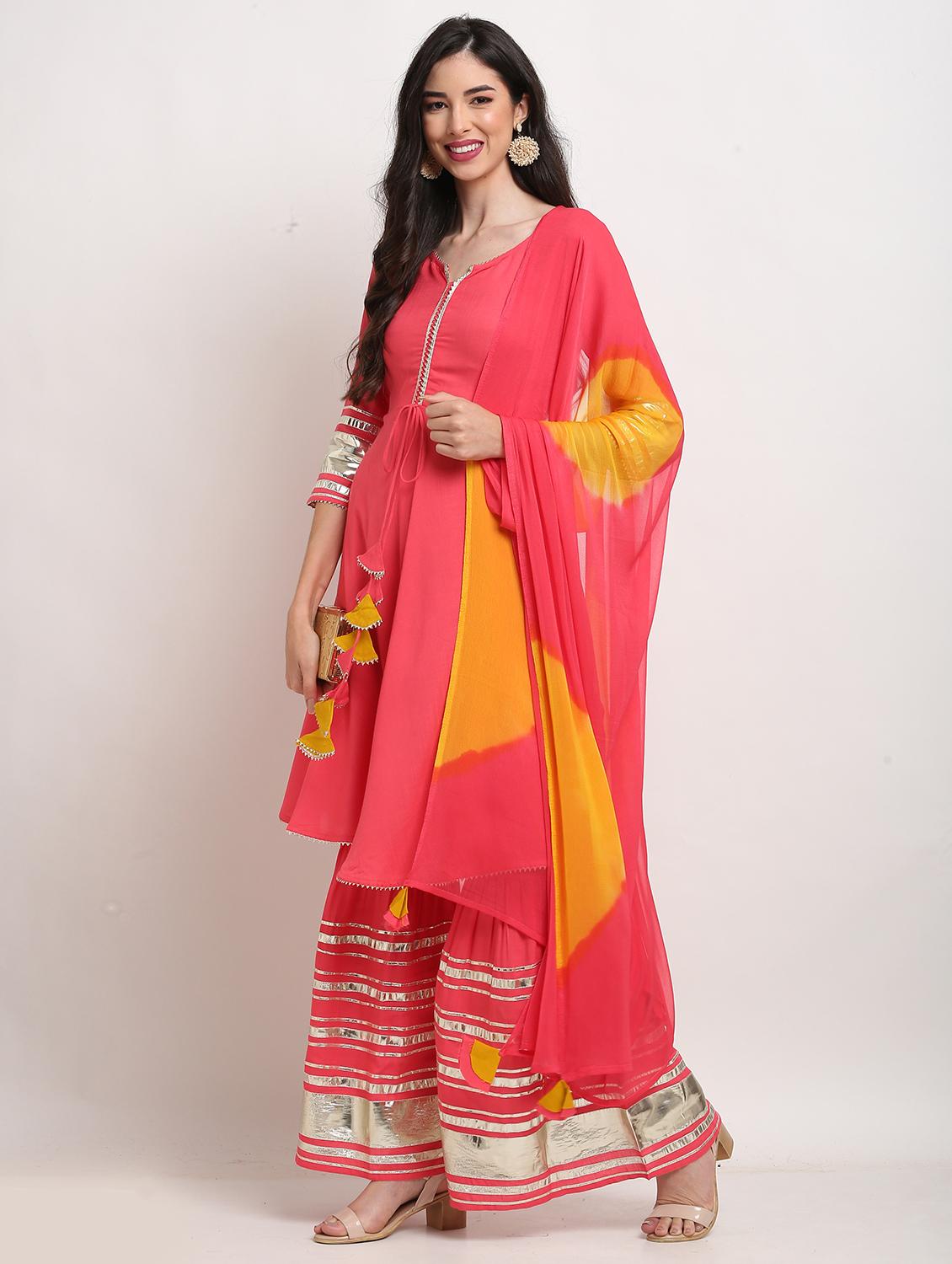 women three quarter sleeve kurta sharara with dupatta set - 21558564 - Standard Image - 2