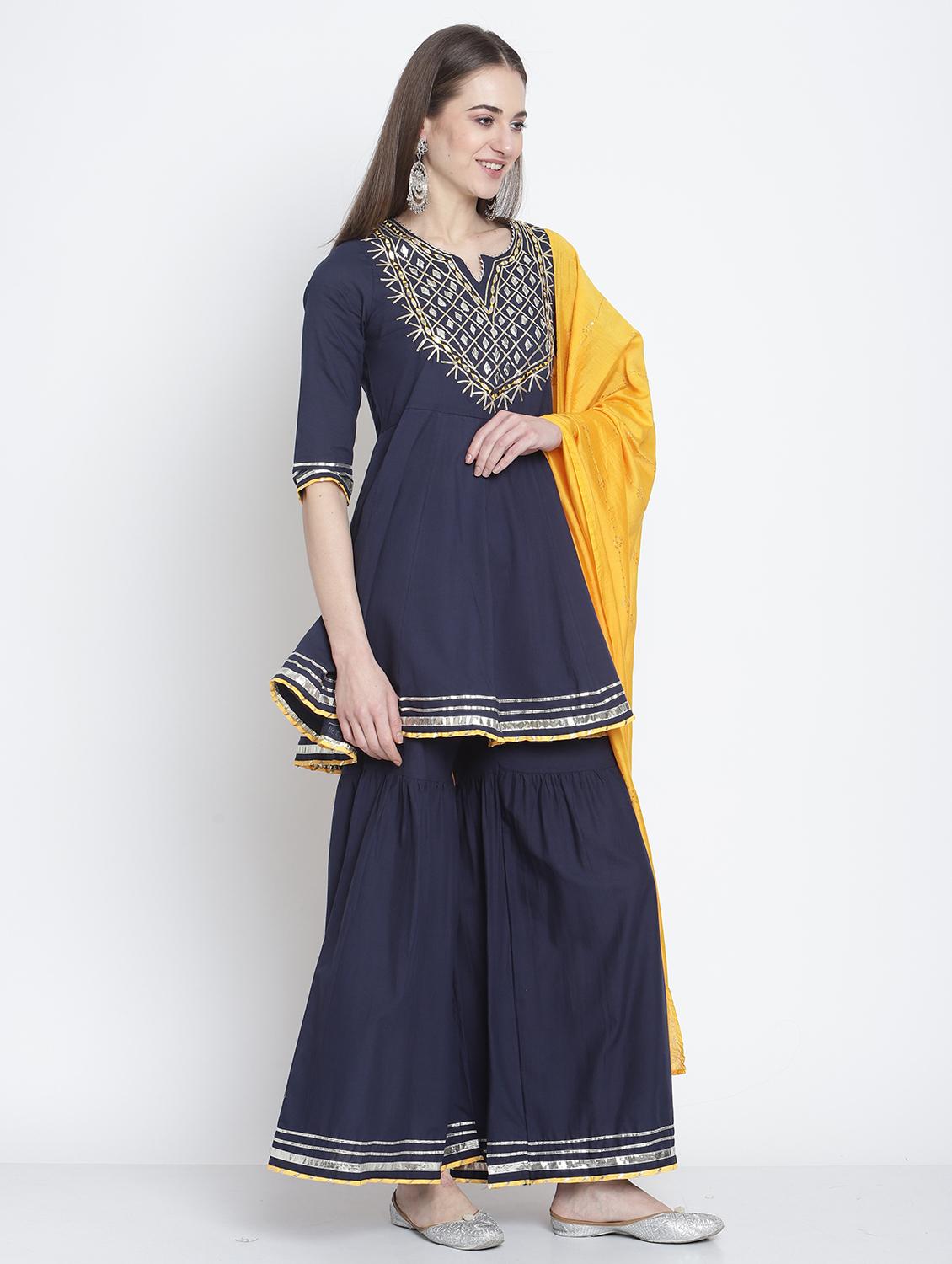 women mirror work kurta sharara set with dupatta - 21558578 - Standard Image - 2