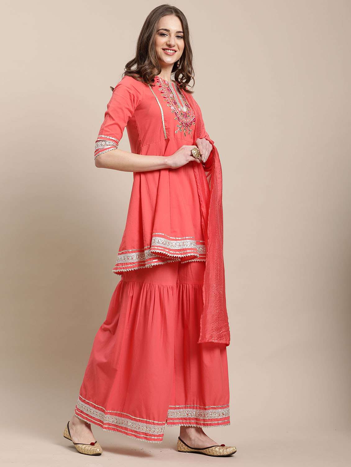 women embroidered kurta sharara set with dupatta - 21558579 -  Standard Image - 2