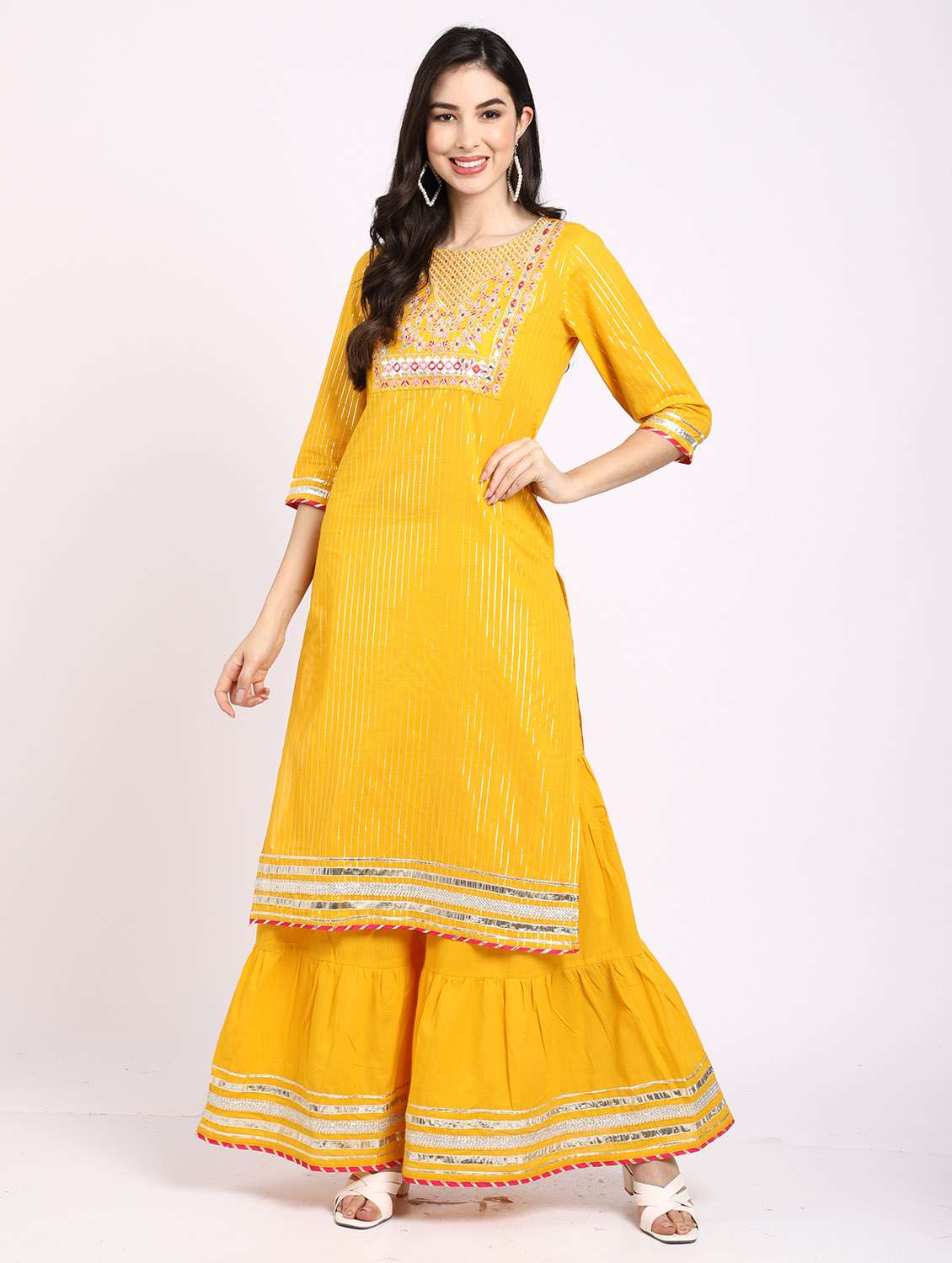 women embroidered kurta sharara set with dupatta - 21558582 -  Standard Image - 2