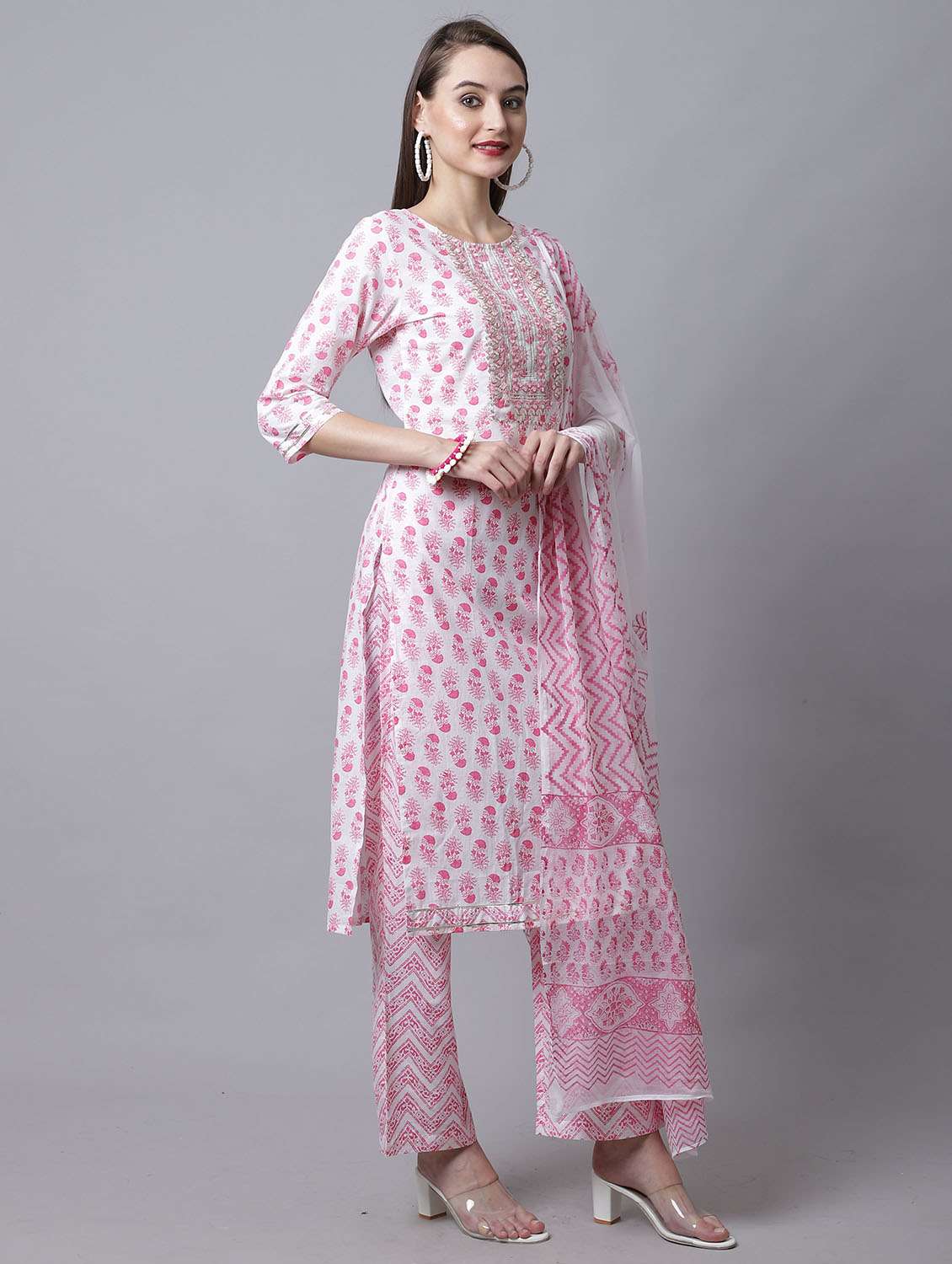 women three quarter sleeve kurta pant with dupatta set - 21558600 -  Standard Image - 2