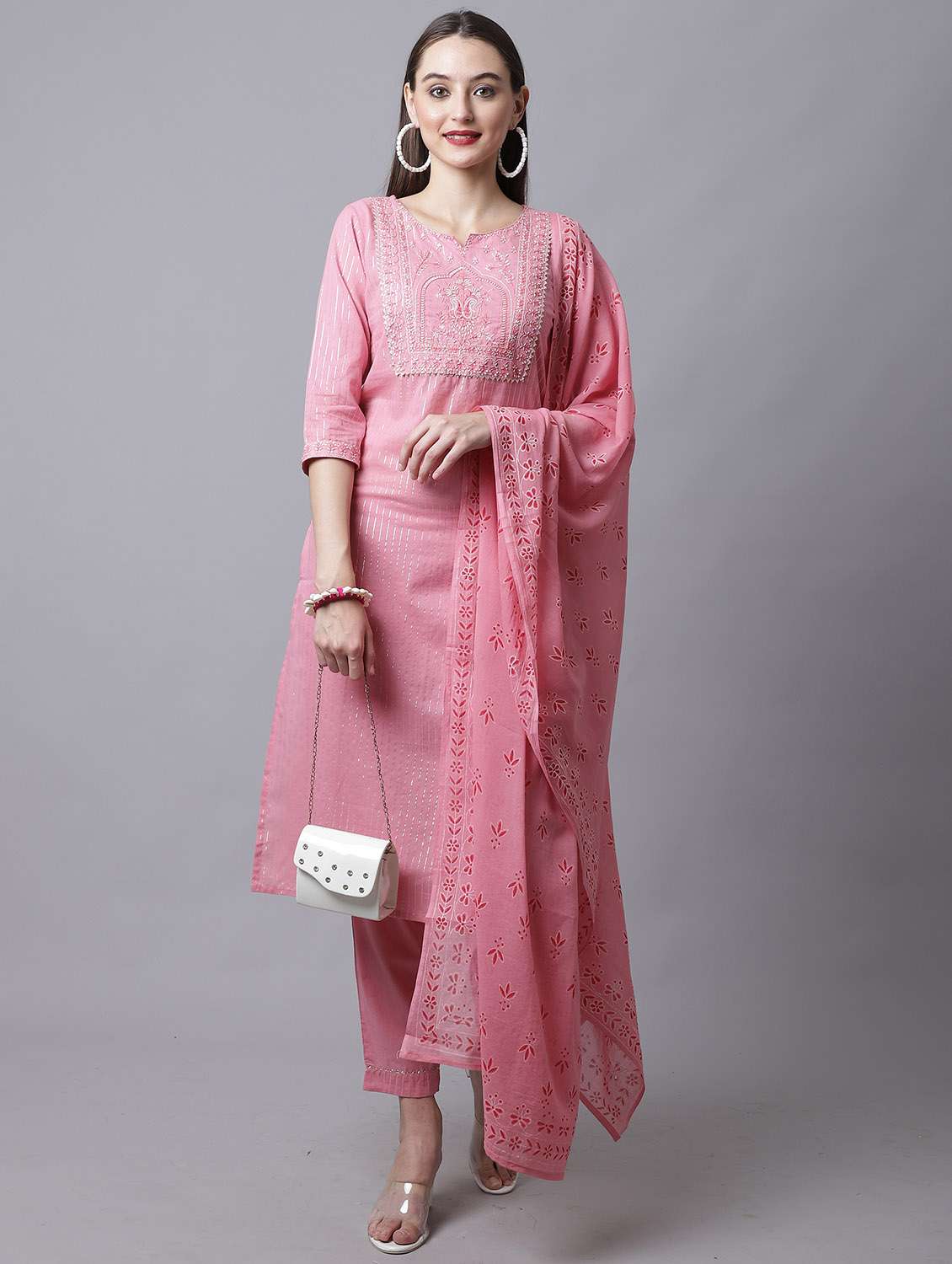 women embroidered kurta pant set with dupatta