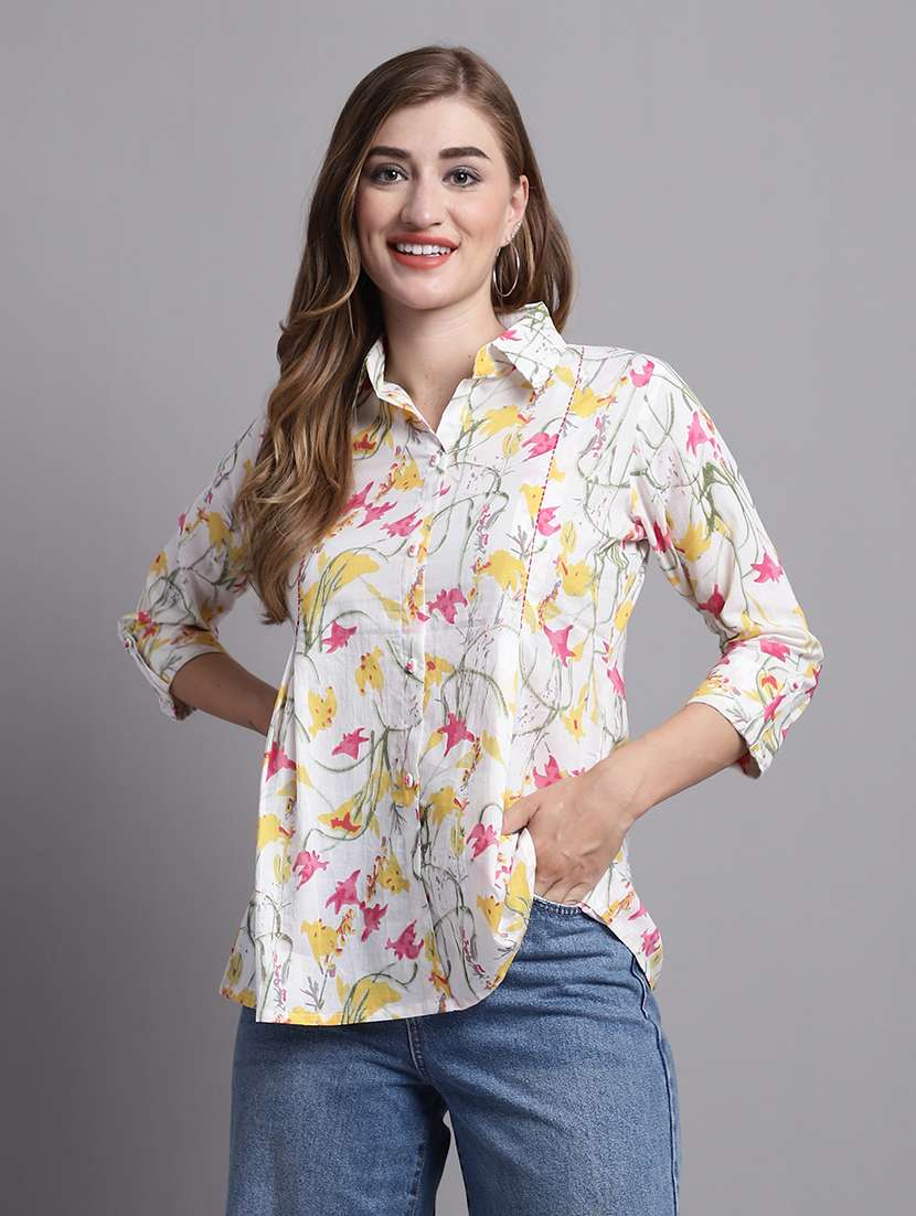 women floral three quarter sleeve shirt