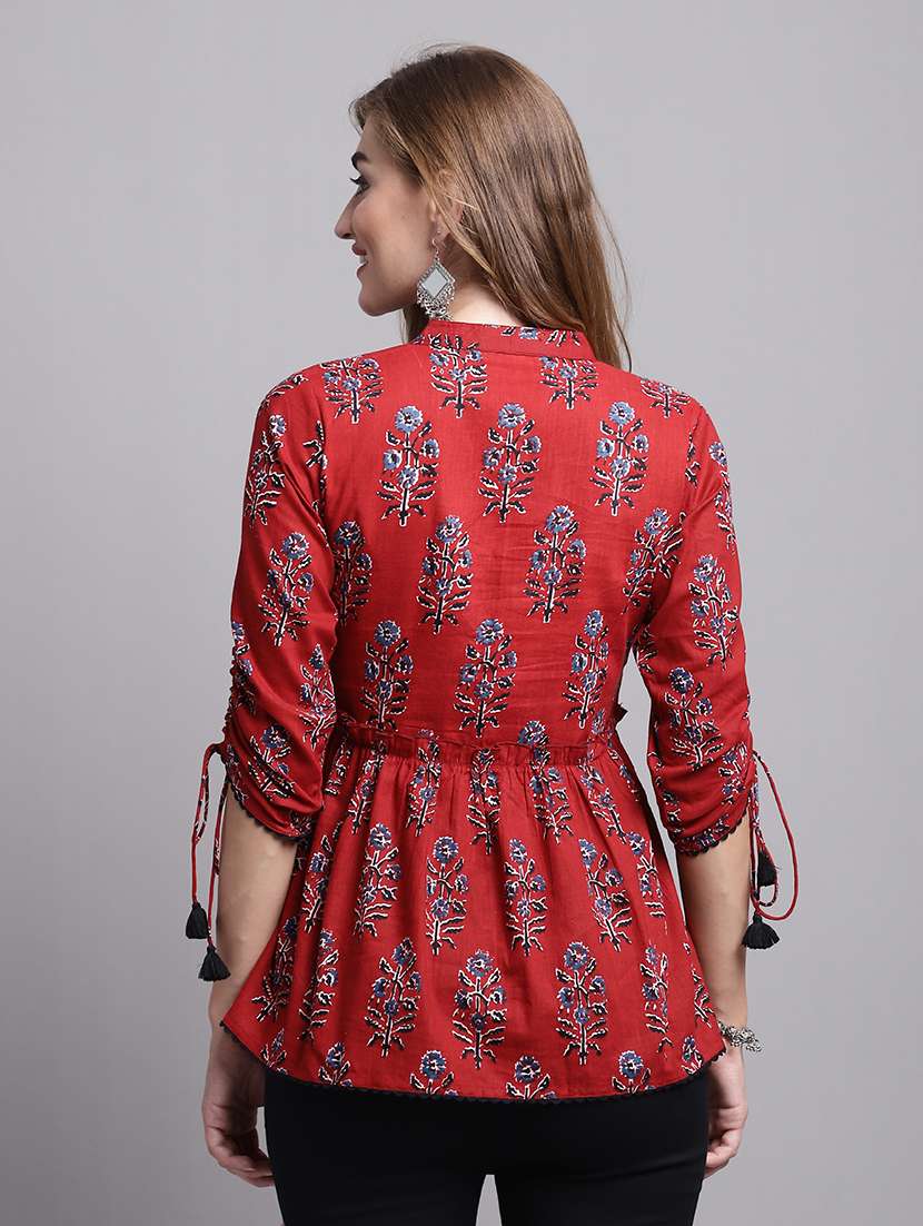 women maroon floral printed a-line top - 21558644 - Standard Image - 2