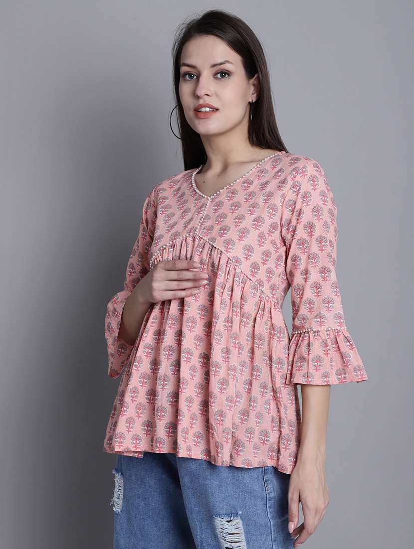 women printed three quarter sleeves ethnic top - 21558648 -  Standard Image - 2