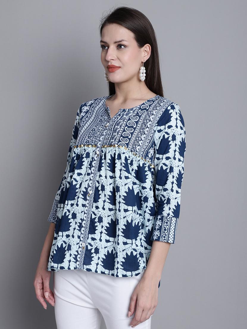 women printed three quarter sleeves ethnic top - 21558651 - Standard Image - 2