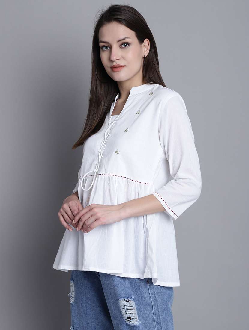 women printed three quarter sleeves ethnic top - 21558652 -  Standard Image - 2