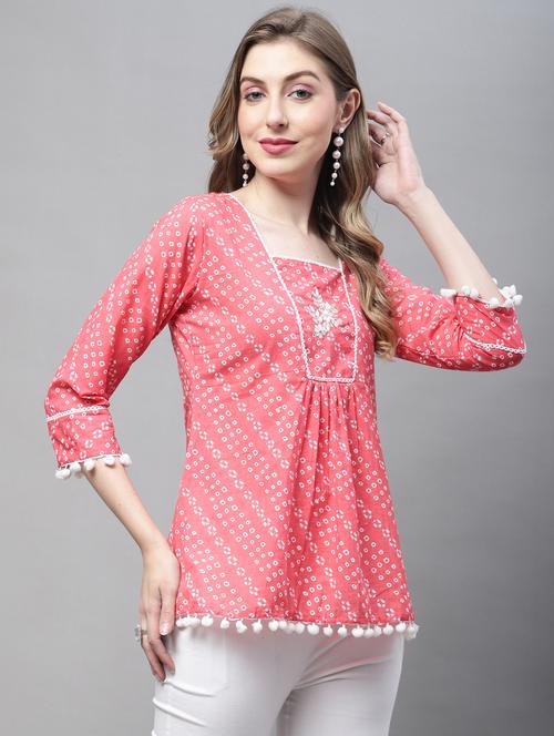 women peach bandhani printed a-line kurti - 21558654 - Standard Image - 0