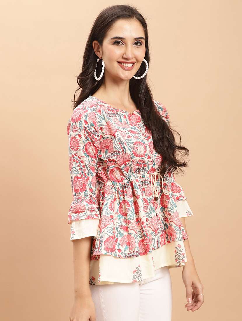 women off white floral printed layered top - 21558655 -  Standard Image - 2